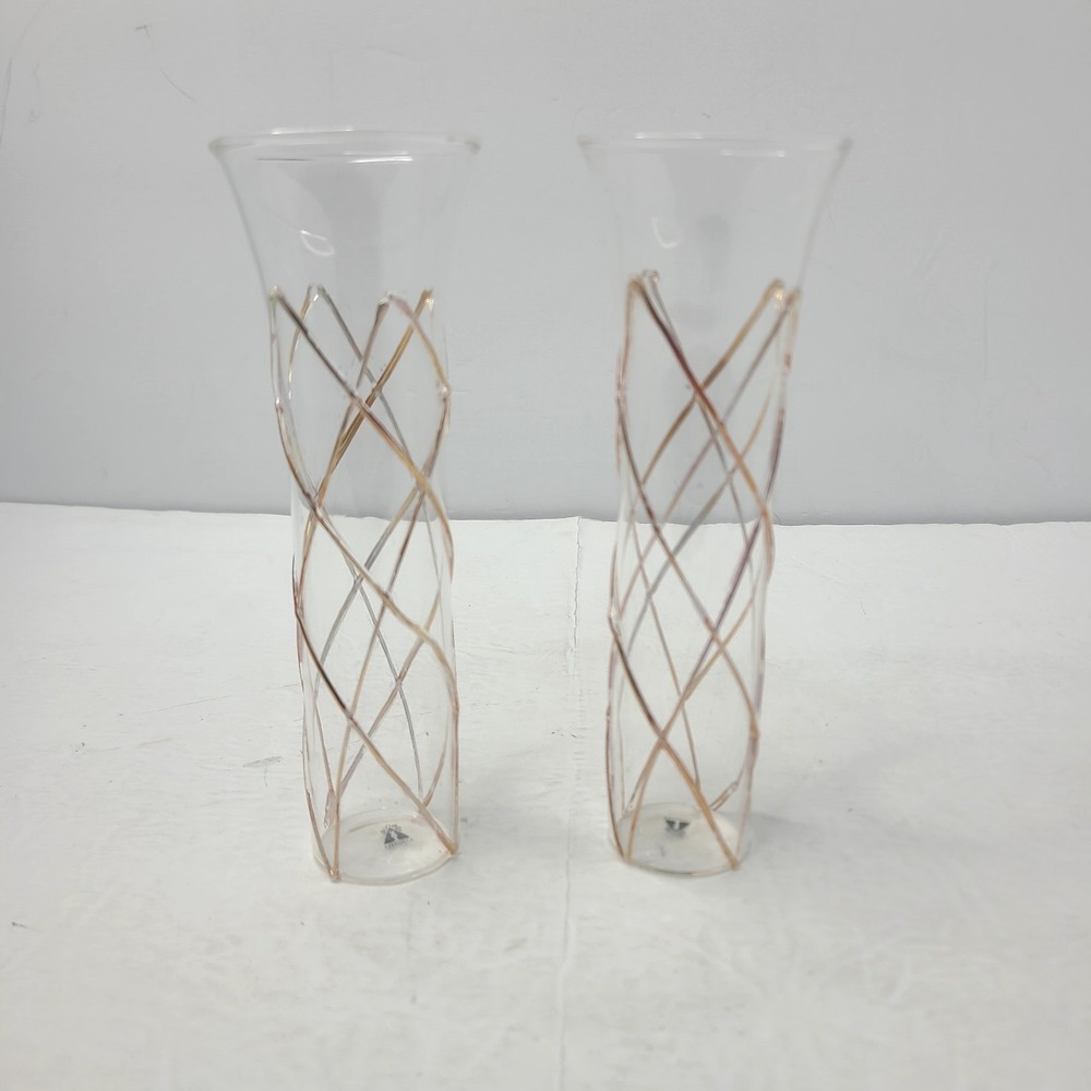 Abigail's Razzle Dazzle 2 Champagne Flute Stemless Gold Lattice Art Glass/Vases